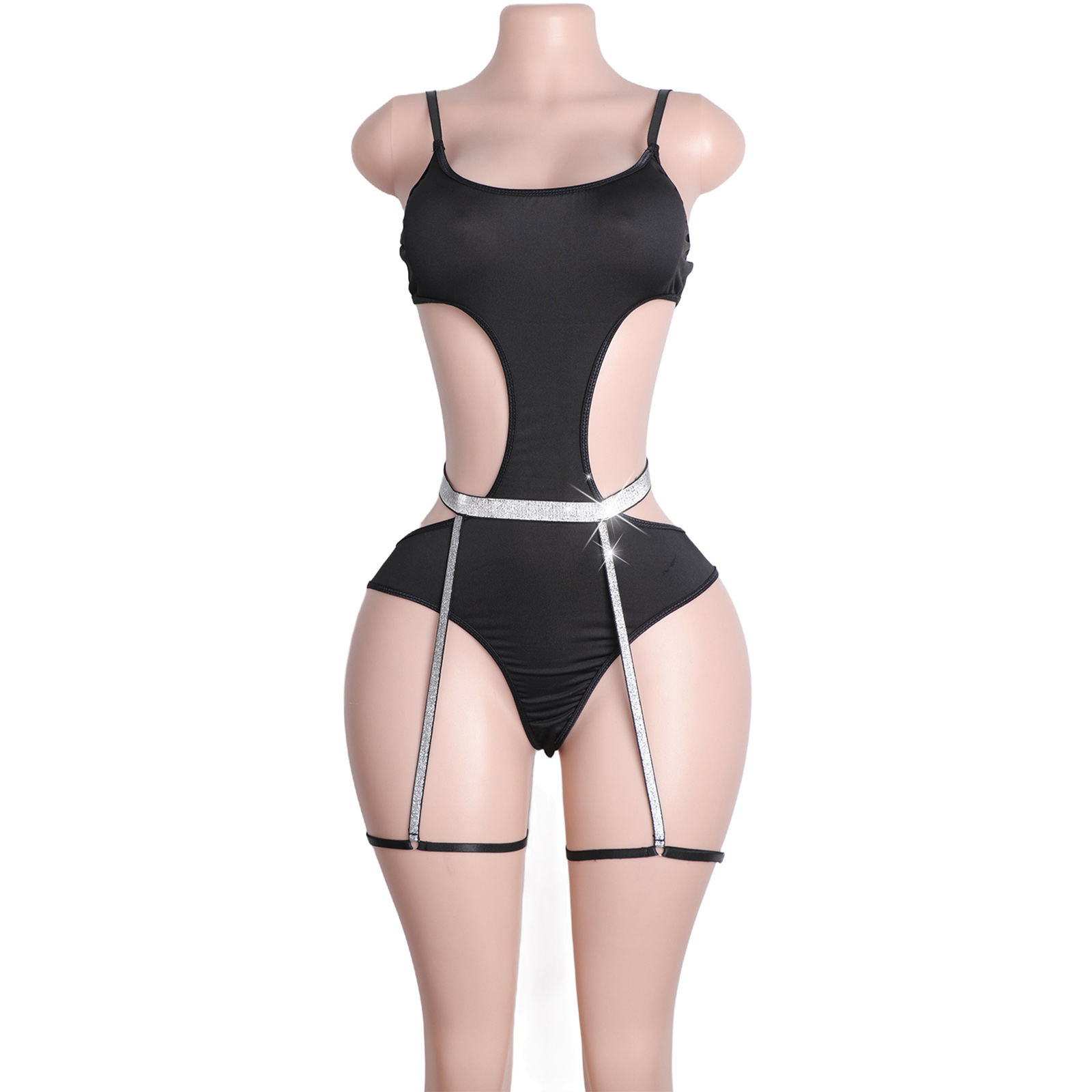 Garter Belt Set - Özel Tasarım Rhinestone'lu Pole Dans Kıyafeti,