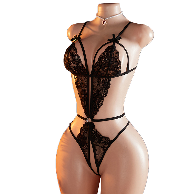 Lace Teddy Lingerie - Şeffaf Seksi Tek parça Içi Boş